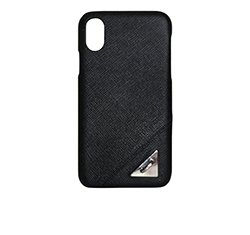 Prada Iphone 10 ring phone case, saffiano leather, black/silver, 2*